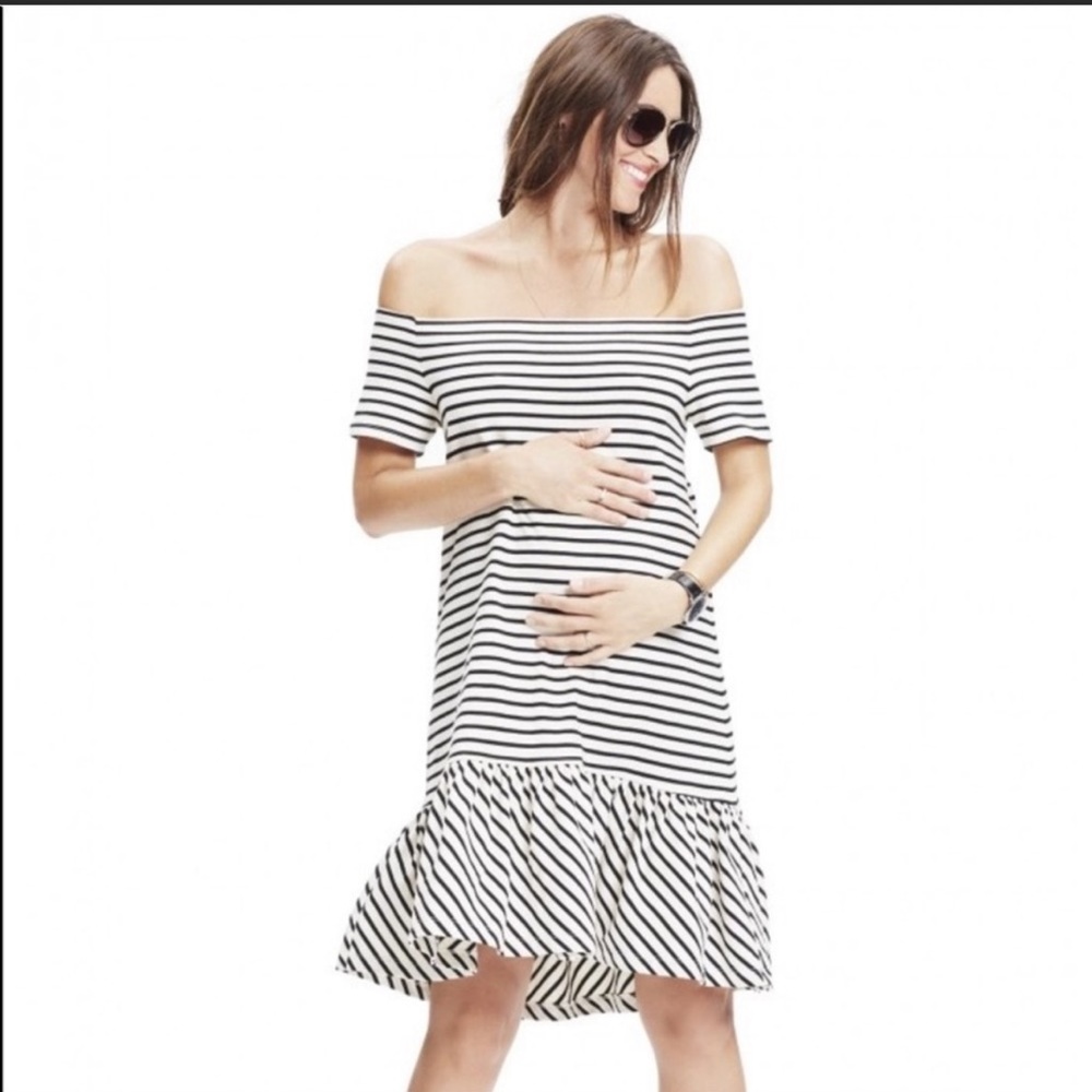 Hatch Collection The Harbour Stripped Off the Shoulder Tulip Dress 1 (small)
